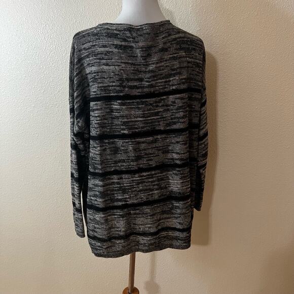 EILEEN FISHER Knit lightweight sweater MEDIUM Black Grey Striped Organic Linen - Picture 7 of 7